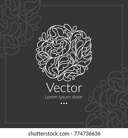 Vector emblem. Can be used for organic products, jewelry, beauty and fashion industry. Great for logo, invitation, flyer, menu, brochure, business card, banner, background, or any desired idea.