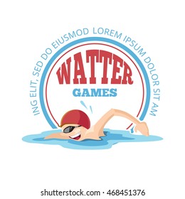 vector emblem of cartoon Swimming man. Logo template isolate on white background. Design with place for your text