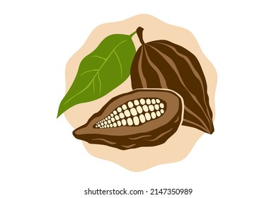 Emblema vectorial de granos de cacao en estilo retro. Ilustración vectorial del frijol de cacao para la tienda. chocolate oscuro.