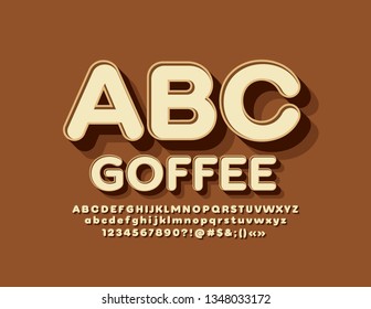 Vector emblem Coffee with 3D trendy Alphabet Letters, Numbers and Symbols set. Font for Marketing