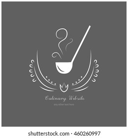 Vector emblem for cooking. Soup ladle with ornaments. For web sites, printing. Stylish vintage design. For menu design (restaurants, cafes, cafeterias)