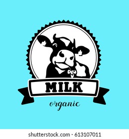 Vector emblem of the cow. Milk. Organic products.