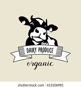 Vector emblem of the cow. Organic dairy products.