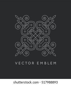 Vector emblem. Crest. Geometric symbol. Line insignia or logotype. Logo template. Vector illustration. Floral decoration. Design element. Business sign, decor.