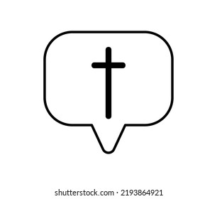 Vector emblem with Cross in bubble communication. Illustration of Christian Logo or icon broadcast. Religious community. Design element for poster, badge, sign.