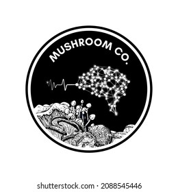 El diseño del emblema vectorial campeón de la granja orgánica. La plantilla del logotipo de la granja de hongos es una excelente plantilla de logotipo muy adecuada para la empresa - Vector