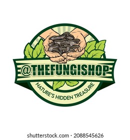 Vector emblem design champignon organic farm. Mushroom farm logo template is an excellent logo template highly suitable for company - Vector