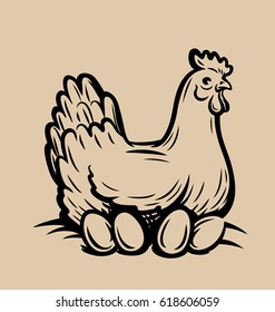 Vector Emblem Of Eco Chicken And Eggs