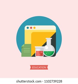 Vector emblem of education. Logo of school, College.  Vector clip art in flat style.