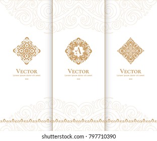 Vector emblem. Elegant, classic elements. Can be used for jewelry, beauty and fashion industry. Great for logo, monogram, invitation, flyer, menu, brochure, postcard, background, or any desired idea.