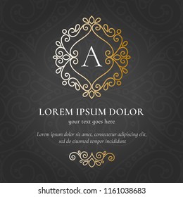 Vector emblem. Elegant, classic floral elements. Can be used for jewelry, beauty and fashion industry. Great for logo, monogram, invitation, flyer, menu, brochure, postcard, background, or any desired idea.