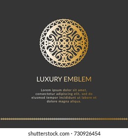 Vector emblem. Elegant, classic, lace elements. Can be used for jewelry, beauty and fashion industry. Great for logo, invitation, flyer, menu, brochure, postcard, background, or any desired idea.