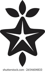 Vector Emblem Featuring Five-Pointed Star with Leaf Motifs in Minimalist Black and White Design

