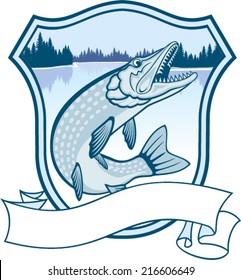 vector emblem with fish pike