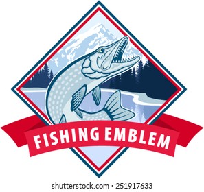 vector emblem with fish pike