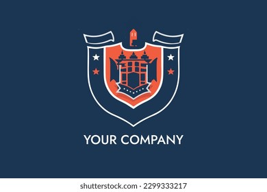 vector de bandera emblema con el logo de la universidad, escuela o empresa. aislado en azul
