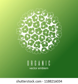 Vector emblem of flowers in a circle on a green background. Concept for organic shop, template design, Eco logo.