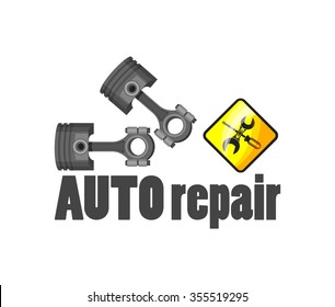 vector emblem garage on a white background and the name of the car pistons