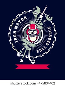 vector emblem garage skull helmet around tools
