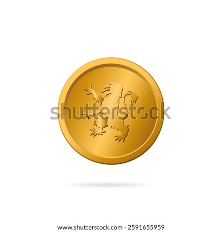 A vector emblem of a gold lion in a heraldic pose, representing Scottish dynasty, finance, and royal authority, ideal for currency-inspired designs and cultural decoration.