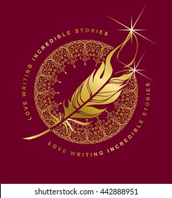 emblema vectorial bolígrafo dorado escrito en fondo burdeos, Marsala