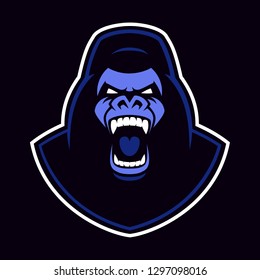 Vector emblem of a gorilla mascot on the dark background.