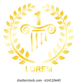 Vector emblem in the Greek style wreath of ears and and capitals of columns.