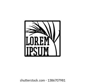 Vector emblem of hand drawn tropical leaf. Graceful plant, beautiful ink drawing. Logo template