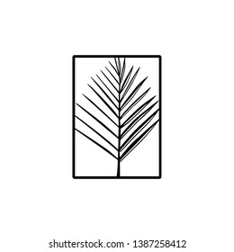 Vector emblem of hand drawn tropical leaf. Graceful plant, beautiful ink drawing. Logo template