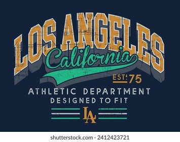 Vector emblem illustration. College style art. Drawing alluding to Los Angeles, USA. Design for prints on t-shirts, decoration, etc.