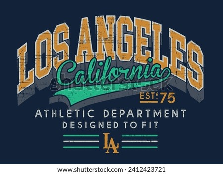 Vector emblem illustration. College style art. Drawing alluding to Los Angeles, USA. Design for prints on t-shirts, decoration, etc.
