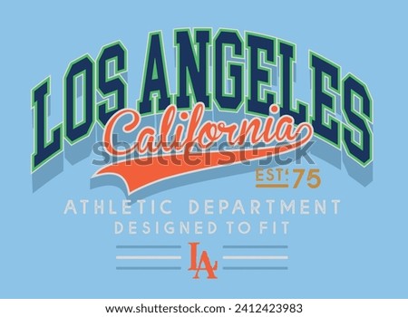 Vector emblem illustration. College style art. Drawing alluding to Los Angeles, USA. Design for prints on t-shirts, decoration, etc.