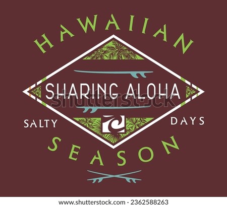 Vector emblem illustration, in surf wear style, art alluding to Hawaii. Editable design for printing on t-shirts, posters, etc.