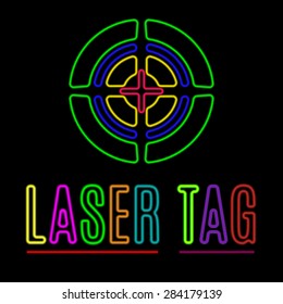 Vector Emblem Of Laser Tag In Neon Style.