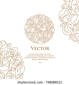 Vector emblem. Line art. Can be used for organic products, jewelry, beauty and fashion industry. Great for logo, invitation, flyer, menu, brochure, postcard, background, or any desired idea.