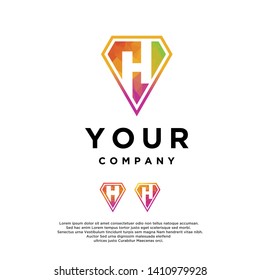 vector emblem logo with the initials "H", with a lopoli style and modern color gradation