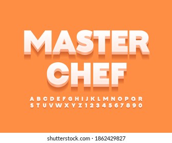 Vector emblem Masterchef for Restaurant and Cafe. 3D Modern Font. White Alphabet Letters and Numbers set