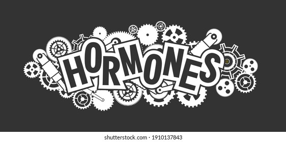 vector emblem medical concept, relationship of hormones and mechanism of action, black white isolated