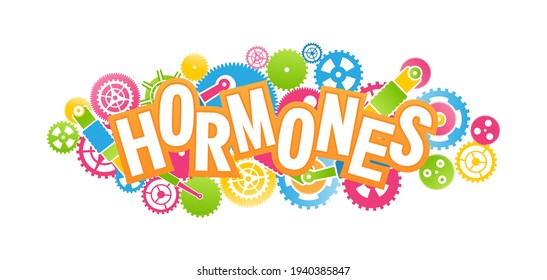 vector emblem medical concept, relationship of hormones and mechanism of action, bright colors isolated