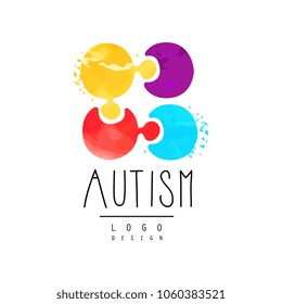 Vector emblem with multi-colored puzzle. Genetic disorder or Autism awareness theme. Symbol of Down Syndrome for wellness center logo