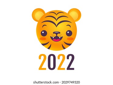Vector emblem for new year of 2022 with head of a tiger. Vintage print for t-shirt of kawaii tiger for 2022 year. Tiger emoji.