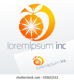 Vector emblem with orange fruit. Logo for Business, Ecology and Cosmetics