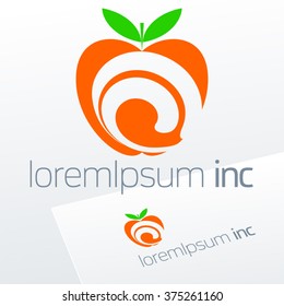 Vector emblem with orange fruit. Logotype for Business, Ecology and Cosmetics.