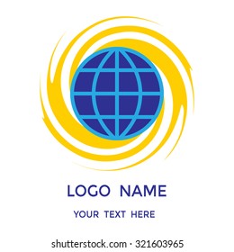Vector emblem of the planet and sun. Abstract logo.