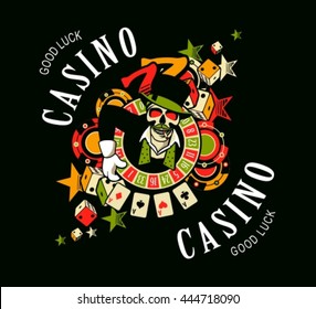 vector emblem  player, the spirit of good luck in the background  attributes and in the casino win