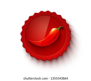 Vector emblem with red chilli pepper. Hot chili pepper.