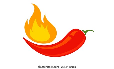 Vector emblem of red chilli pepper with fire. Vector emblem jalapeno or chilli pepper in flame. Chili pepper.