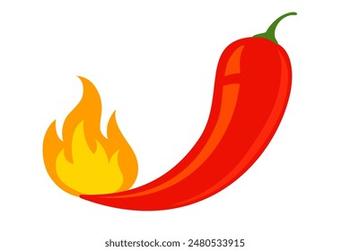 Vector emblem of red chilli pepper with fire. Vector emblem jalapeno or chilli pepper in flame. Chili pepper.