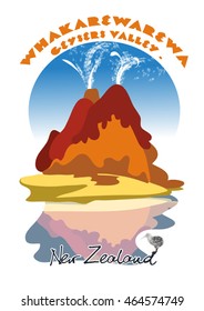 Vector emblem of the reserve  the Valley of Geysers. New Zealand