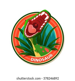 Vector emblem with roaring dinosaur - stock illustration